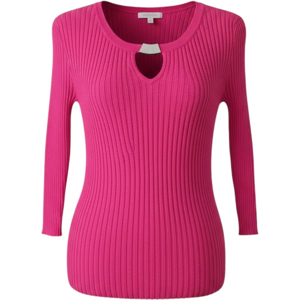 Chelsea & Theodore Hot Pink Ribbed Knit Keyhole Sweater Top 3/4 Sleeve Small